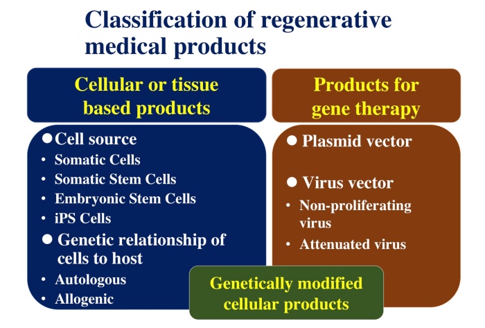 図1：Classification of regenerative medical products